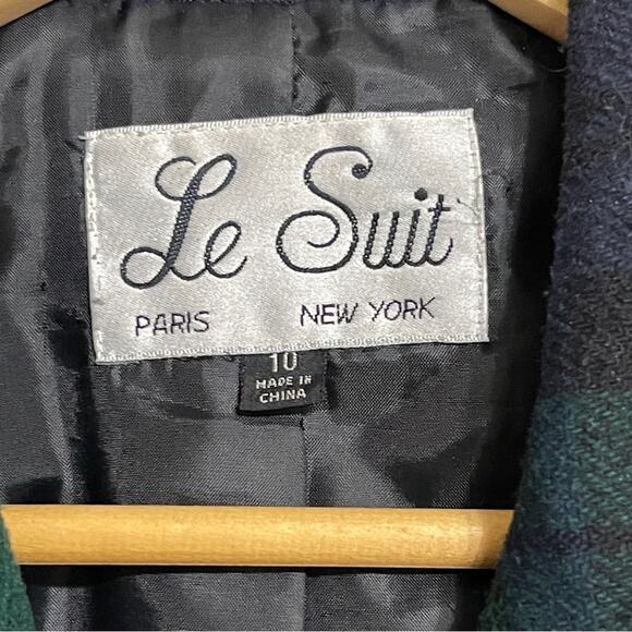 Le Suit Paris New York Vintage90s Double Breasted Blazer Plaid Navy Green - Picture 4 of 6